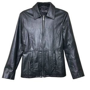 Bedoya & Sly Black Leather Moto Jacket Sz S Full Zip Fitted Classic Minimalist